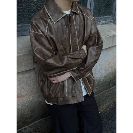 Men's Leather Jacket High-End Lapel Coat