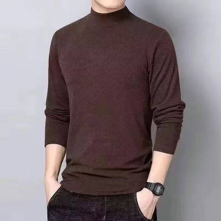 Men's High-neck Long-sleeved T-shirt with Fleece Lining Warm Sweater Base Layer